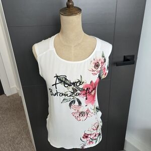 Reitmans White Tank Top with Pink Floral Design